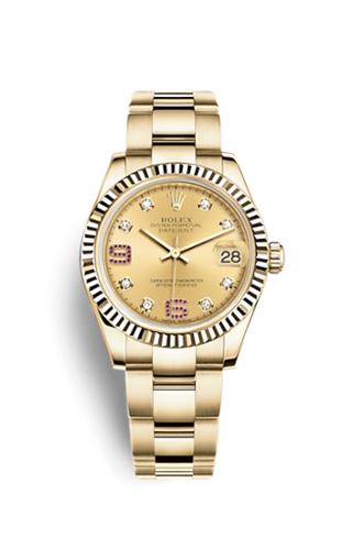 Rolex - 178278-0132  Datejust 31 Yellow Gold Fluted / Oyster / Champagne Diamond