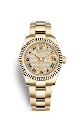 Rolex - 178278-0135  Datejust 31 Yellow Gold Fluted / Oyster / Paved Roman