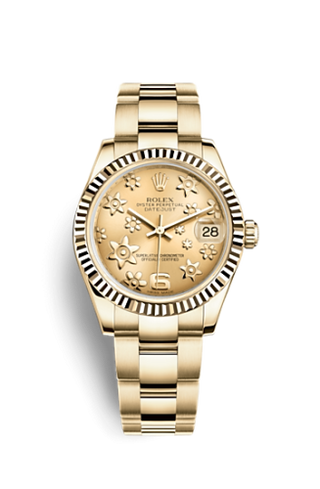 Rolex - 178278-0137  Datejust 31 Yellow Gold Fluted / Oyster / Champagne Floral