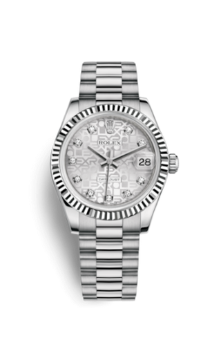 Rolex - 178279-0006  Datejust 31 White Gold Fluted / President / Silver Computer