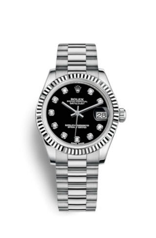 Rolex - 178279-0017  Datejust 31 White Gold Fluted / President / Black Diamond