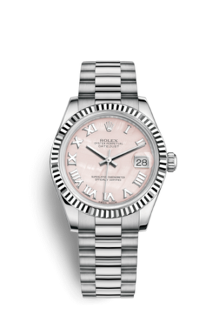 Rolex - 178279-0058  Datejust 31 White Gold Fluted / President / Pink MOP Roman