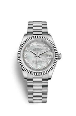 Rolex - 178279-0064  Datejust 31 White Gold Fluted / President / MOP Roman