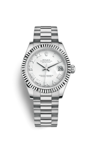 Rolex - 178279-0067  Datejust 31 White Gold Fluted / President / White Roman