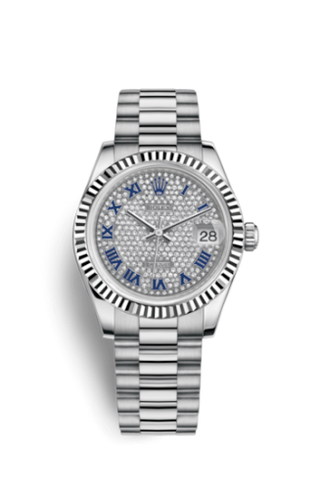 Rolex - 178279-0078  Datejust 31 White Gold Fluted / President / Paved Roman