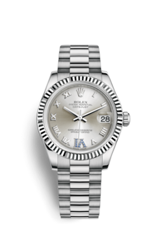 Rolex - 178279-0081  Datejust 31 White Gold Fluted / President / Silver Roman