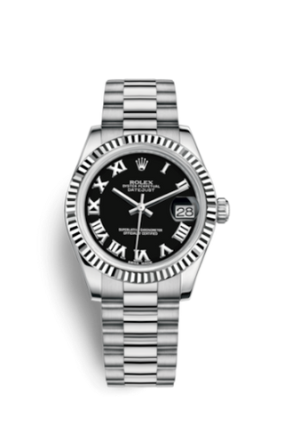 Rolex - 178279-0082  Datejust 31 White Gold Fluted / President / Black Roman