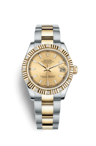 Rolex - 178313-0017  Datejust 31 Rolesor Yellow Fluted Diamond / Oyster / Champagne