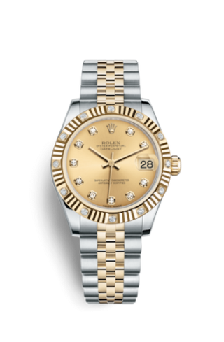 Rolex - 178313-0029  Datejust 31 Rolesor Yellow Fluted Diamond / Jubilee / Champagne Diamond