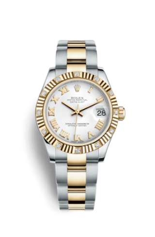 Rolex - 178313-0061  Datejust 31 Rolesor Yellow Fluted Diamond / Oyster/ White Roman