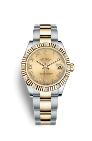 Rolex - 178313-0071.  Datejust 31 Rolesor Fluted Diamond / Oyster / Champagne Roman