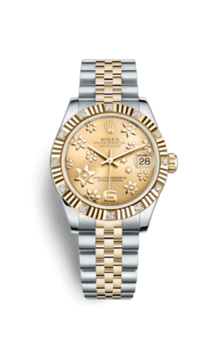 Rolex - 178313-0073  Datejust 31 Rolesor Yellow  Fluted Diamond / Jubilee / Champagne Floral