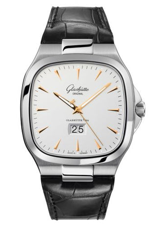 Glashütte Original - 2-39-47-11-12-04  Seventies Panorama Date Silver / Alligator / Folding