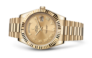 Rolex - 218238-0038  Day-Date II Yellow Gold Fluted Champagne Roman