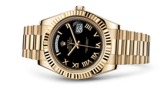 Rolex - 218238-0041  Day-Date II Yellow Gold Fluted Black Roman