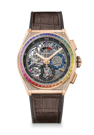 Zenith - 22.9003.9004/72.R585  Defy El Primero 21 Rose Gold / Rainbow / Skeleton / Alligator