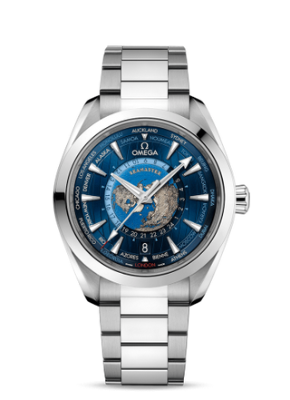 Omega - 220.10.43.22.03.001  Seamaster Aqua Terra 150M Master Chronometer 43 Worldtimer Stainless Steel / Blue / Bracelet