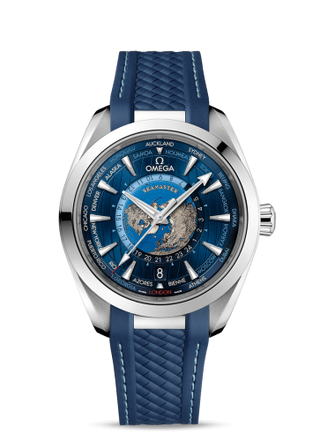 Omega - 220.12.43.22.03.001  Seamaster Aqua Terra 150M Master Chronometer 43 Worldtimer Stainless Steel / Blue / Rubber