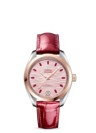 Omega - 220.23.34.20.60.001  Seamaster Aqua Terra 150M Master Chronometer 34 Stainless Steel / Sedna Gold / Pink - Ruby / Alligator