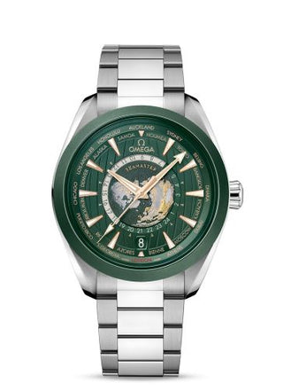 Omega - 220.30.43.22.10.001  Seamaster Aqua Terra 150M Master Chronometer 43 Worldtimer Stainless Steel - Ceramic / Green / Bracelet