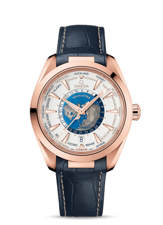 Omega - 220.53.43.22.02.001  Seamaster Aqua Terra 150M Master Chronometer 43 Worldtimer Sedna Gold / Silver / Alligator