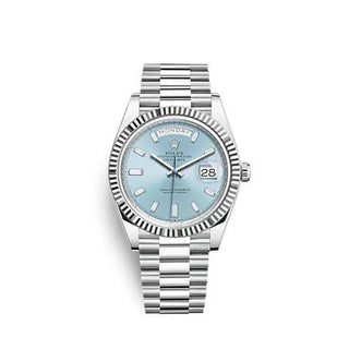 Rolex - 228236-0006  Day-Date 40 Platinum - Fluted / Ice Blue - Baguette