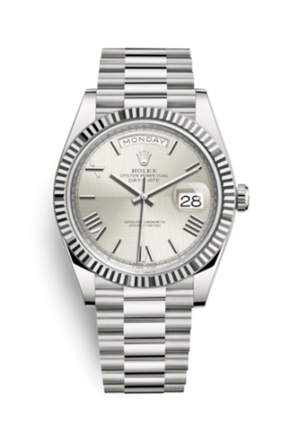 Rolex - 228239-0006  Day-Date 40 White Gold / Quadrant Motif - Roman