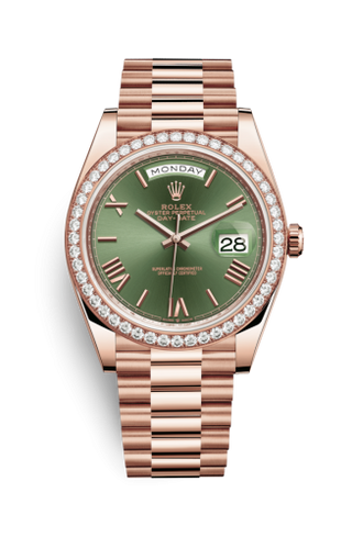 Rolex - 228345rbr-0011  Day-Date 40 Everose - Diamond / Green - Roman