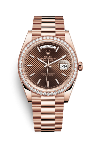 Rolex - 228345rbr-0005  Day-Date 40 Everose / Diamond / Chocolate - Diagonal Motif