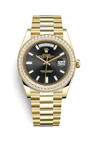 Rolex - 228348RBR-0001  Day-Date 40 Yellow Gold / Diamond / Black -  Baguette