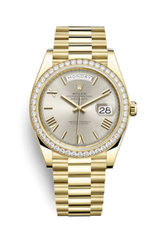 Rolex - 228348RBR-0007  Day-Date 40 Yellow Gold / Diamond / Silver - Roman