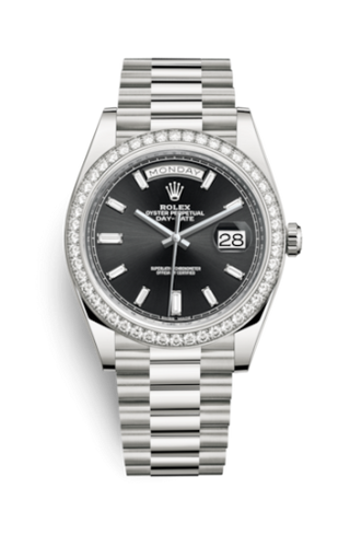 Rolex - 228349RBR-0003  Day-Date 40 White Gold - Diamond / Black - Baguette