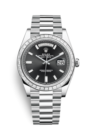 Rolex - 228396tbr-0012  Day-Date 40 Platinum - Baguette / Black Baguette