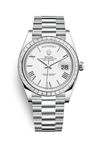 Rolex - 228396tbr-0018  Day-Date 40 Platinum -  Baguette / White Roman