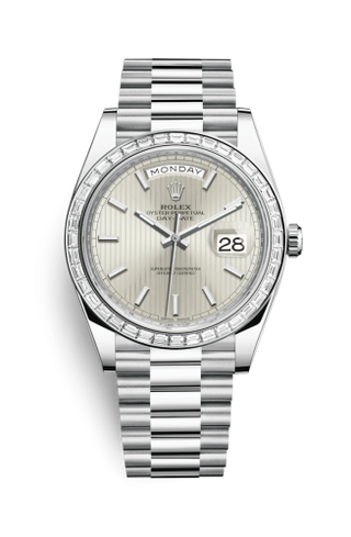 Rolex - 228396tbr-0022  Day-Date 40 Platinum - Baguette / Silver Tuxedo