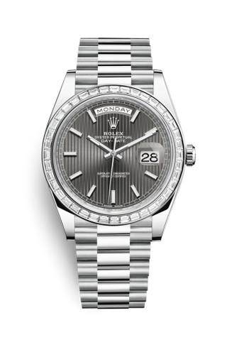 Rolex - 228396tbr-0023  Day-Date 40 Platinum - Baguette / Grey Tuxedo