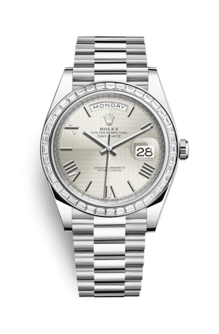 Rolex - 228396tbr-0025  Day-Date 40 Platinum - Baguette / Silver Quadrant