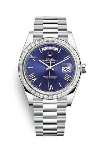 Rolex - 228396tbr-0026  Day-Date 40 Platinum - Baguette / Blue Roman