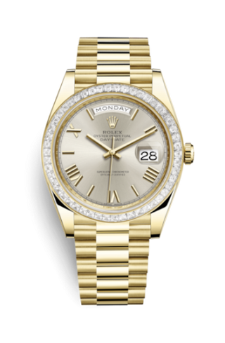 Rolex - 228398tbr-0006  Day-Date 40 Yellow Gold - Baguette / Silver - Roman