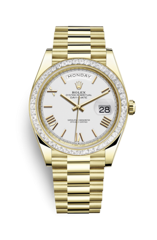 Rolex - 228398tbr-0033  Day-Date 40 Yellow Gold - Baguette / White - Roman