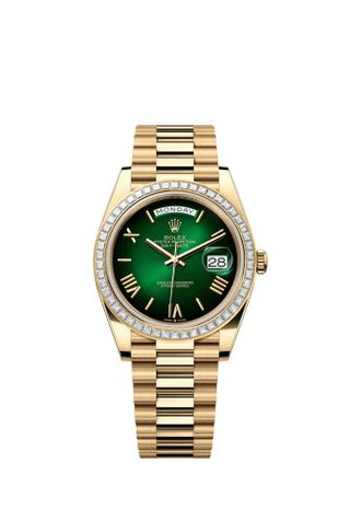 Rolex - 228398TBR-0042  Day-Date 40 Yellow Gold - Baguette / Green Ombré