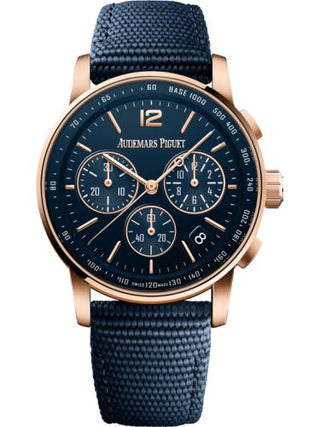 Audemars Piguet - 26393OR.OO.A027KB.0  CODE 11.59 Chronograph Selfwinding Pink Gold / Blue / Fabric