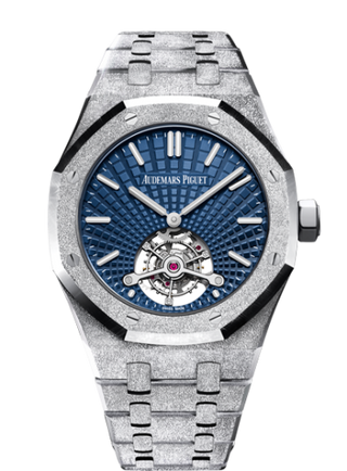 Audemars Piguet - 26520BC.GG.1224BC.01  Royal Oak Ultra Thin Tourbillon Frosted White Gold / Blue