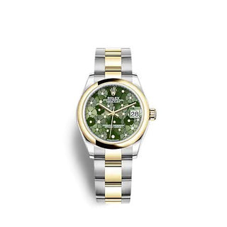 Rolex - 278243-0031  Datejust 31 Stainless Steel / Yellow Gold / Domed / Olive - Floral / Oyster