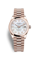 Rolex Datejust 31 Rose Gold / Domed / Silver - Diamond / President (278245-0014)