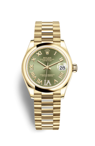 Rolex - 278248-0030  Datejust 31 Yellow Gold / Domed / Olive  - Roman / President