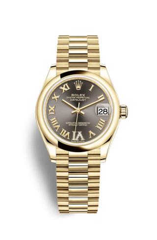 Rolex - 278248-0032  Datejust 31 Yellow Gold / Domed / Grey - Roman / President