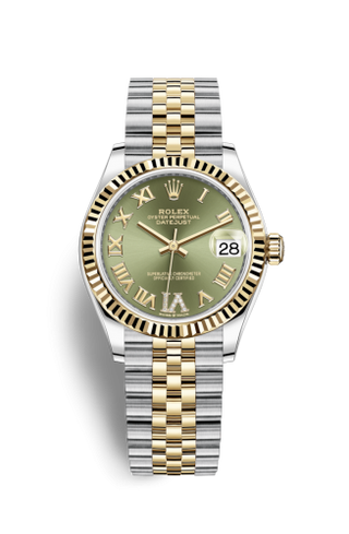 Rolex - 278273-0016  Datejust 31 Stainless Steel / Yellow Gold / Fluted / Olive - Roman / Jubilee