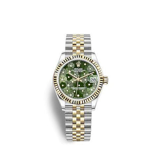 Rolex - 278273-0032  Datejust 31 Stainless Steel / Yellow Gold / Fluted / Olive - Floral / Jubilee