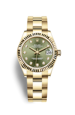 Rolex - 278278-0018  Datejust 31 Yellow Gold / Fluted / Olive - Diamond / Oyster